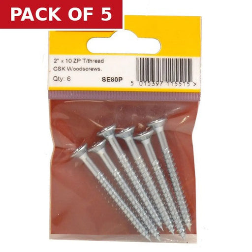 2" x 10 ZP Cross Recessed Hardened Twin Thread Woodscrews with - Pack of 5