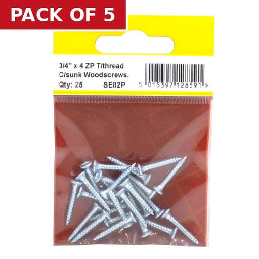 3/4" x 4 ZP Cross Recessed Hardened Twin Thread Woodscrews with - Pack of 5
