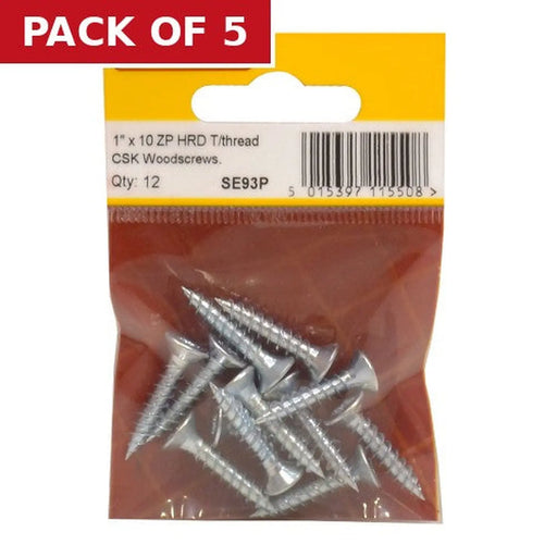 1" x 10 ZP Cross Recessed Hardened Twin Thread Woodscrews with - Pack of 5