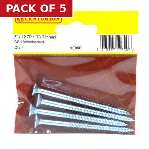 3" x 12 ZP Cross Recessed Hardened Twin Thread Woodscrews with - Pack of 5