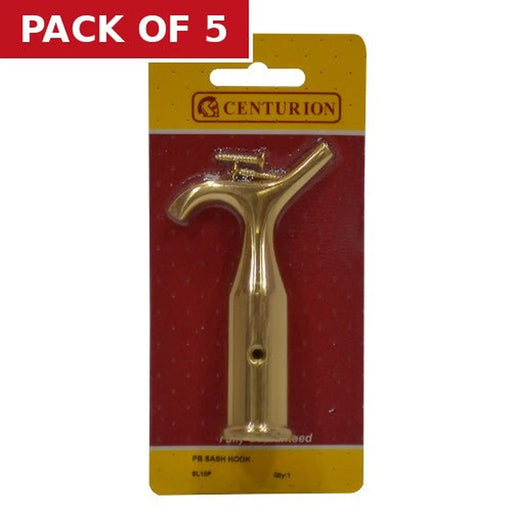 Solid Brass Sash Pole Hook, Polished Brass, 125mm - Pack of 5