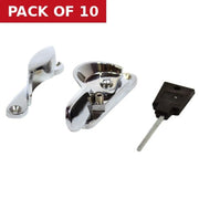 Solid Brass Locking Sash Fastener, Chrome Plated, 60mm - Pack of 10