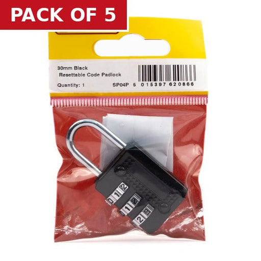 Steel Resettable Code Padlock, 30mm - Pack of 5