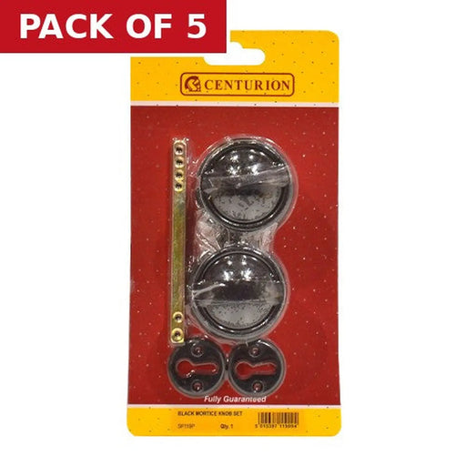 Plastic Rim Mortice Knob Set, Black, 45mm Dia. - Pack of 5
