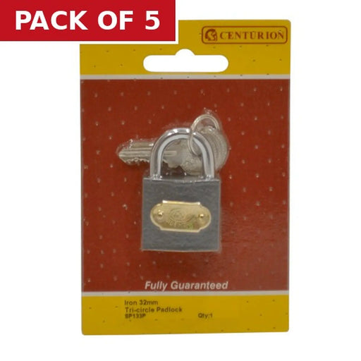 Iron 'Tri-Circle' Padlocks, 32mm - Pack of 5