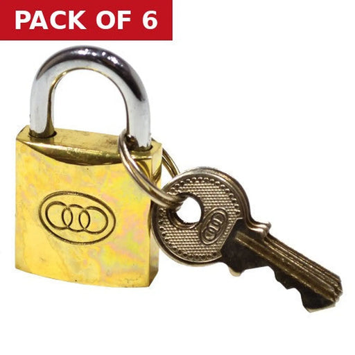 Brass  'Tri-Circle' Padlocks, 25mm - Pack of 6