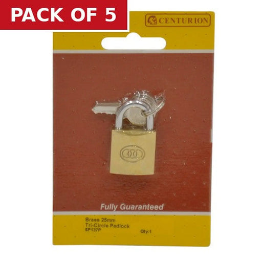Brass  'Tri-Circle' Padlocks, 25mm - Pack of 5