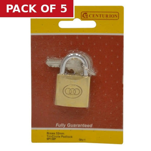Brass  'Tri-Circle' Padlocks, 32mm - Pack of 5