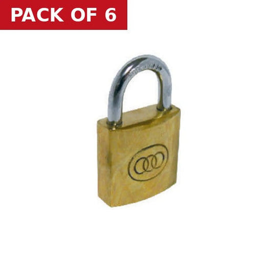 Brass  'Tri-Circle' Padlocks, 38mm - Pack of 6