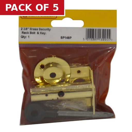 Security Rack Bolts with Key, Door Bolt, Brass, 60mm - Pack of 5