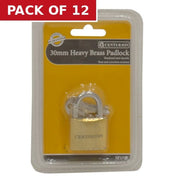 Heavy Duty Brass Padlock, 30mm - Pack of 12