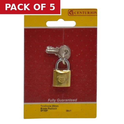 Brass  'Tri-Circle' Padlocks, 20mm - Pack of 5