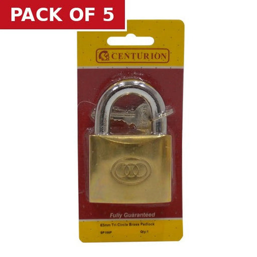 Brass  'Tri-Circle' Padlocks, 63mm - Pack of 5