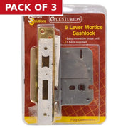 5 Lever Mortice Sashlocks, Polished Brass, 63mm - Pack of 3