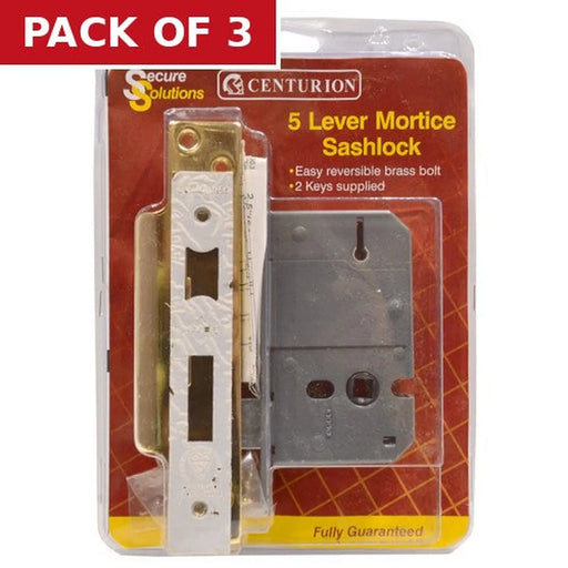 5 Lever Mortice Sashlocks, Polished Brass, 63mm - Pack of 3