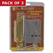 5 Lever Mortice Sashlocks, Polished Brass, 75mm - Pack of 3
