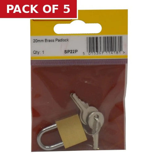 Brass Padlocks, 20mm - Pack of 5