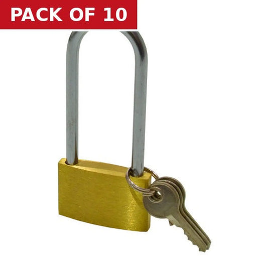 Long Shackled Brass Padlocks, 24mm x 84mm - Pack of 10