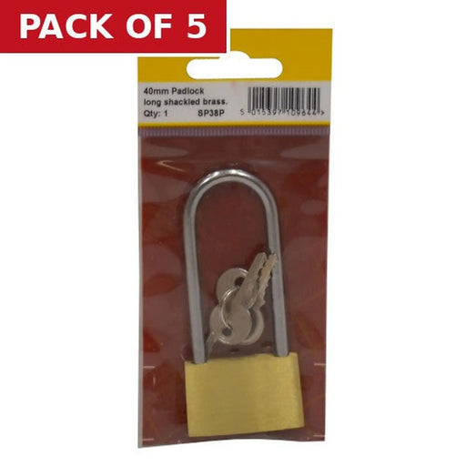 40mm (1 1/2") Brass Long Shackle Padlock - Pack of 5
