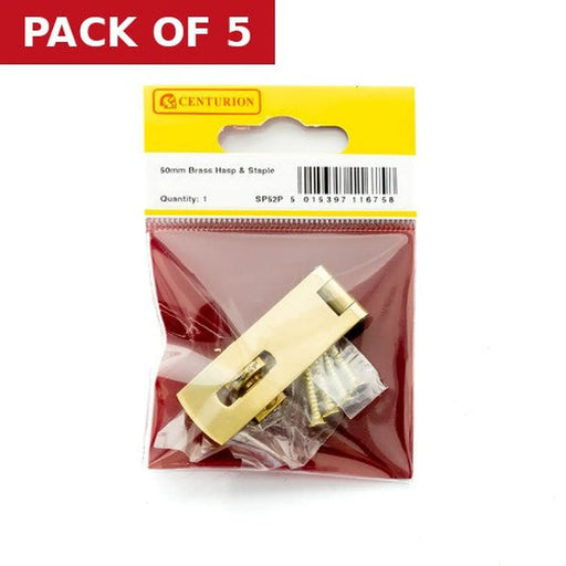 Solid Brass Hasp and Staple, Polished Brass, 50mm - Pack of 5