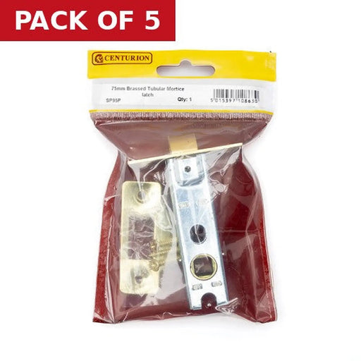 Tubular Mortice Latches Bolt Through, Brassed, 75mm - Pack of 5