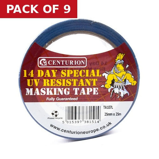 UV Resistant Medium Tack Masking Tape 25mm x 25m Roll - Pack of 9