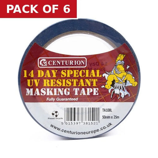 UV Resistant Medium Tack Masking Tape 50mm x 25m Roll - Pack of 6