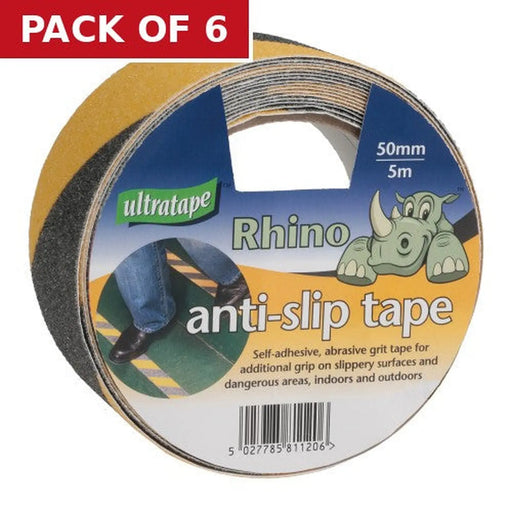 Black/Yellow Anti Slip Tape, 50mm x 5m - Pack of 6