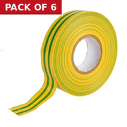 19mm x 33m Green/Yellow PVC Tape - Pack of 6