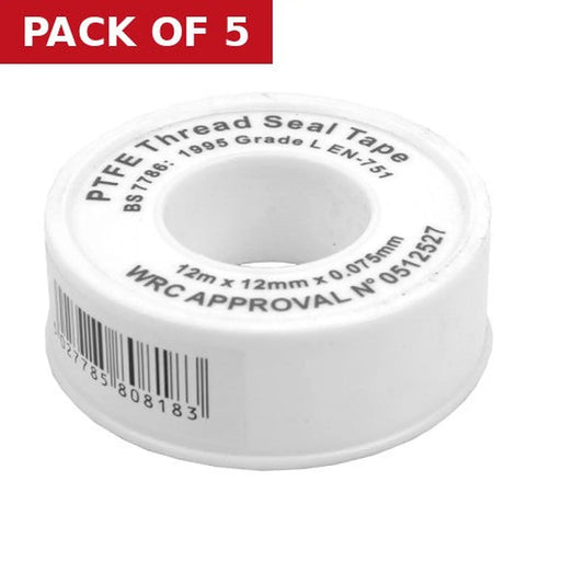 12mm x 12m PTFE Tape - Pack of 5