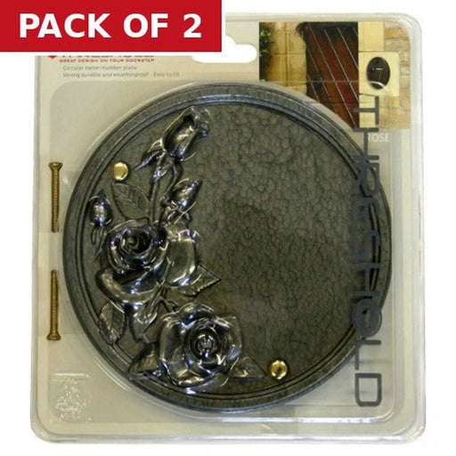 Pewter Effect Rose Plaque - Pack of 2