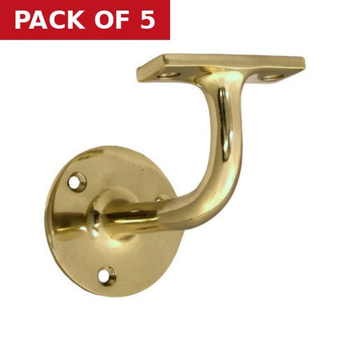 Solid Brass Heavy Handrail Bracket, Polished Brass, 65mm - Pack of 5