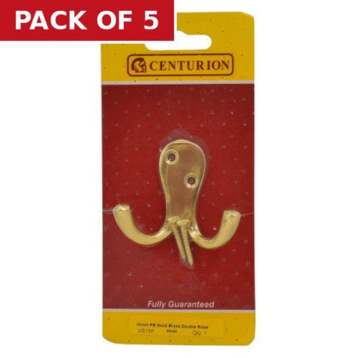 Solid Brass Double Robe Hook - Polished Brass - Pack Qty 1 - Pack of 5