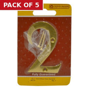 No.2 Solid Brass Door Numbers and Letters, 75mm - Pack of 5