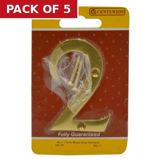 No.2 Solid Brass Door Numbers and Letters, 75mm - Pack of 5
