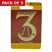 No.3 Solid Brass Door Numbers and Letters, 75mm - Pack of 5