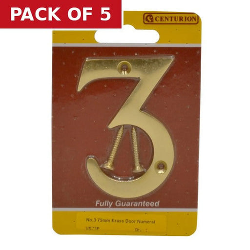 No.3 Solid Brass Door Numbers and Letters, 75mm - Pack of 5