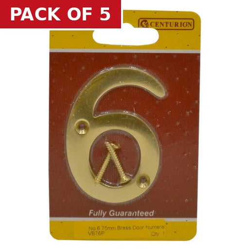No.6 Solid Brass Door Numbers and Letters, 75mm - Pack of 5