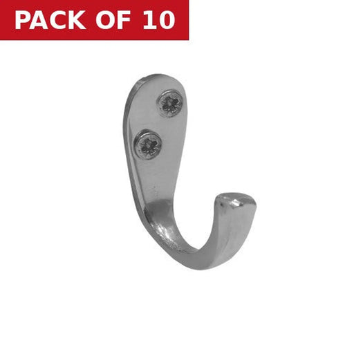 50mm Solid Brass Single Wardrobe Hook - Chrome Plated - Pack of 10