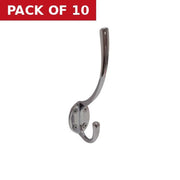 125mm Solid Brass Hat & Coat Hook - Chrome Plated - Pack of 10