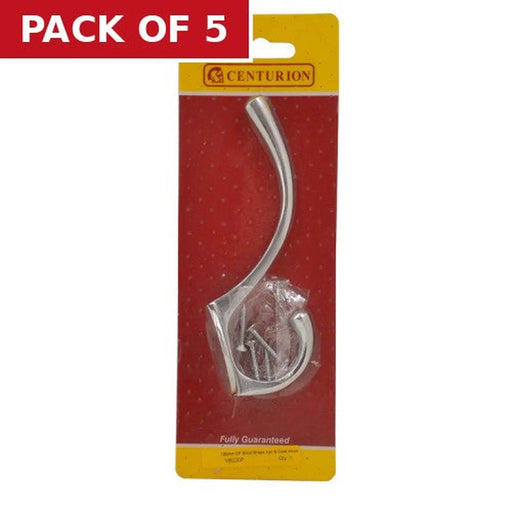 125mm Solid Brass Hat & Coat Hook - Chrome Plated - Pack Qty 1 - Pack of 5