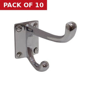 100mm School Style Solid Brass Hat & Coat Hook - Chrome Plated - Pack of 10