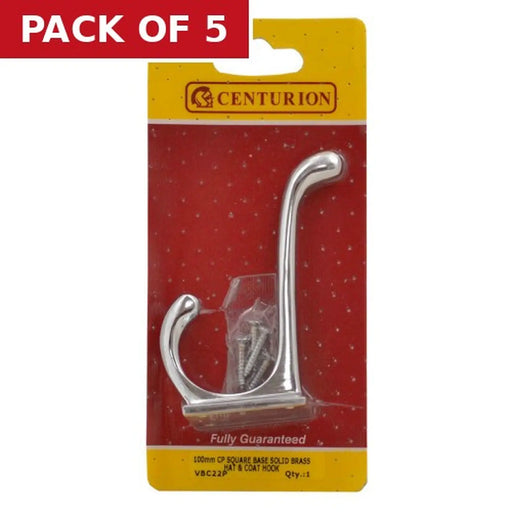 100mm School Style Solid Brass Hat & Coat Hook - Chrome Plated - - Pack of 5