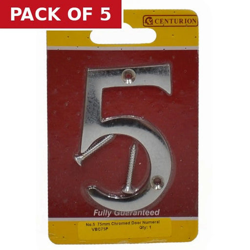 No.5 Chromed Door Numbers and Letters, 75mm - Pack of 5