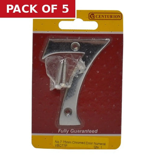 No.7 Chromed Door Numbers and Letters, 75mm - Pack of 5