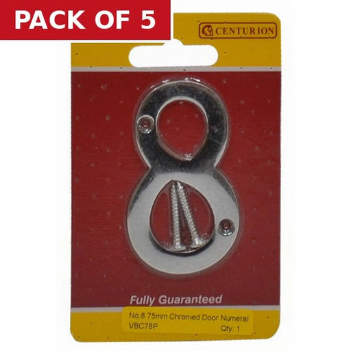 No.8 Chromed Door Numbers and Letters, 75mm - Pack of 5