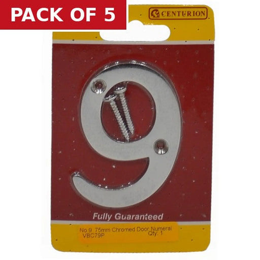 No.9 Chromed Door Numbers and Letters, 75mm - Pack of 5