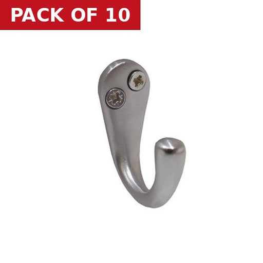 50mm Solid Brass Single Wardrobe Hook - Satin Chrome - Pack of 10