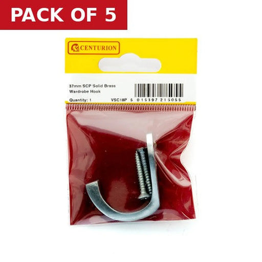 50mm Solid Brass Single Wardrobe Hook - Satin Chrome - Pack Qty 1 - Pack of 5