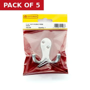 75mm Solid Brass Double Robe Hook - Satin Chrome - Pack Qty 1 - Pack of 5